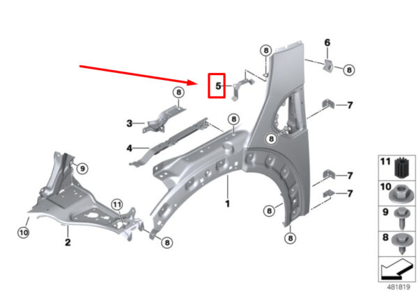 41007449392 - NEW MINI F60 RIGHT SIDE PANEL COLUMN-A-CLIP 7449392 41007449GENUINE