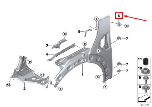 41007449393 - Mini Countryman F60 Left Side Panel Top Mount 41007449393 7449393 NEW