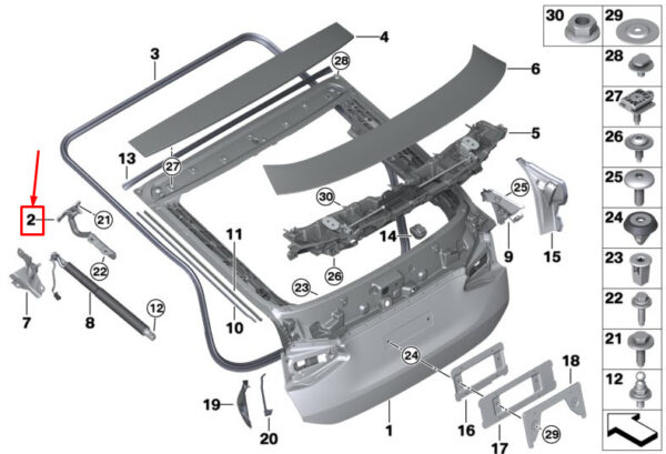 41007468692 - BMW 6 Gran Turismo G32 trunk lid hinge right 41007468692 NEW ORIGINAL