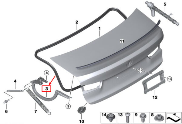 41007481967 - BMW 3 G20 trunk lid hinge rear left 41007481967 NEW ORIGINAL