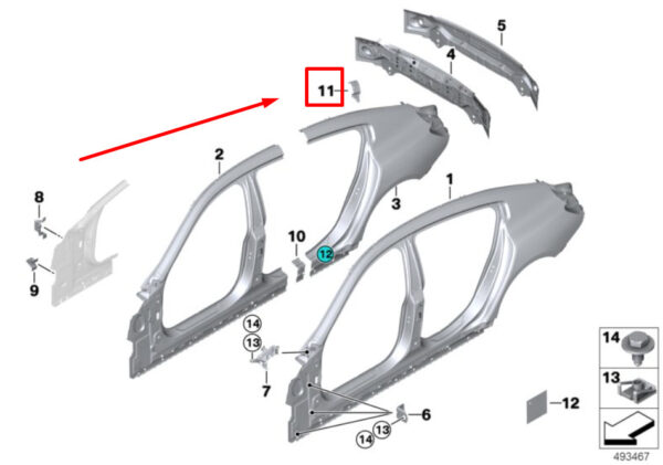 41007494285 - NEW BMW M8 G16 LEFT C-STIP AMPLIFICATION PLATE 7494285 41007494285 ORIGINAL