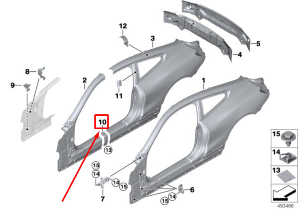 41007494492 - BMW 8 G15 F92 Right Sill Amplification Plate 41007494492 7494492 NEW