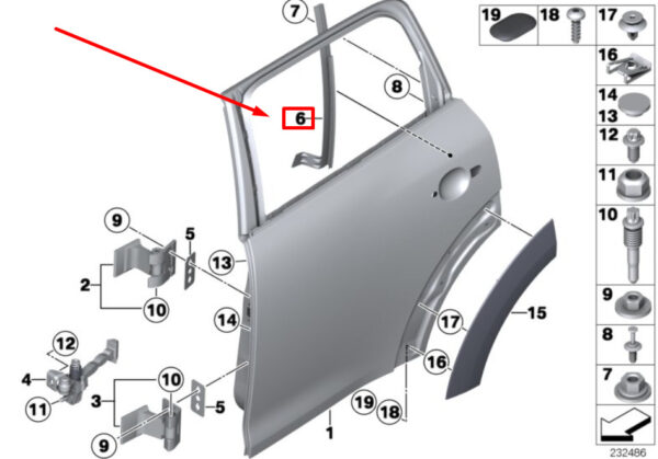 41009803024 - NEW MINI-LANDSMANN R60 REAR RIGHT WINDOW GUIDE RAIL 9803024 41009803024
