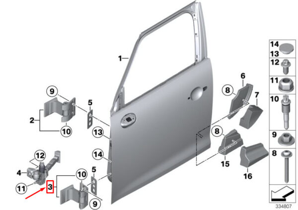 41009805931 - NEW MINI LANDSMANN R60 FRONT LEFT LOWER DOOR HINGE 41009805931 9805931