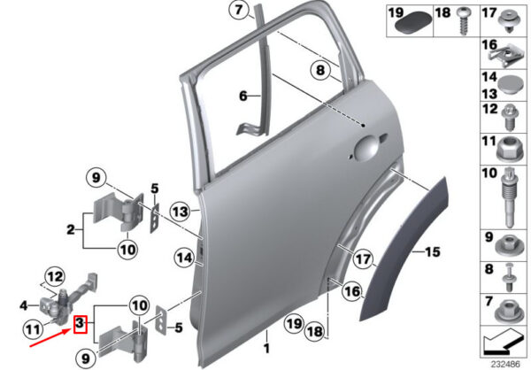 41009805933 - MINI COUNTRYMAN R60 REAR LEFT LOWER DOOR HINGE 41009805933 NEW GENUINE