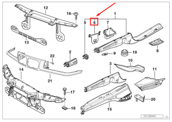 41118122557 - BMW 3 E36 radiator mount front left 8122557 41118122557 NEW ORIGINAL