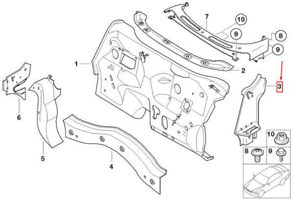 41137035315 - MINI COOPER R50, R53 LEFT INNER COLUMN A 7035315 41137035315 NEW GENUINE