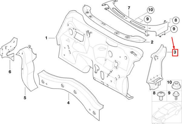 41137035316 - NEW MINI COOPER R50, R53 RIGHT INNER INTERIOR COLUMN A 41137035316 ORIGINAL
