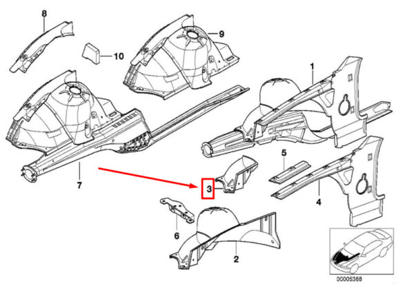 41148119784 - BMW 3 E36 Front Right Wheel Housing Section 8119784 41148119784 NEW GENUINE