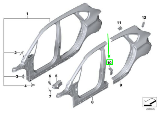 41217407912 - BMW 2 Gran Tourer F46 Right D-Pillar Amplification Plate 41217407912 NEW ORIGINAL