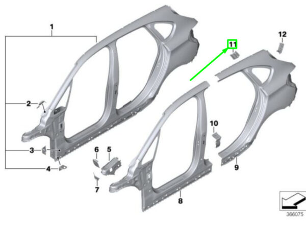 41217407914 - BMW 2 Gran Tourer F46 Right C-Pillar Amplification Plate 41217407914 NEW ORIGINAL