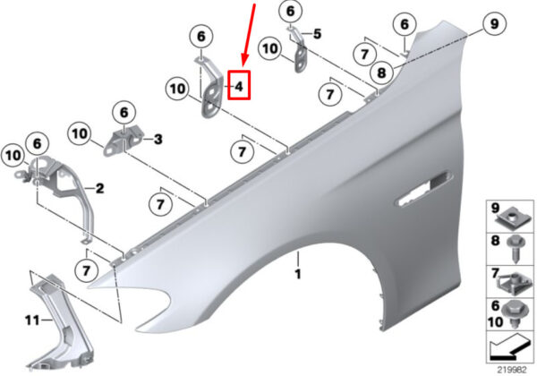 41357207205 - NEW BMW 5 F10 FRONT LEFT SIDE PANEL BRACKET 7207205 41357207205 ORIGINAL