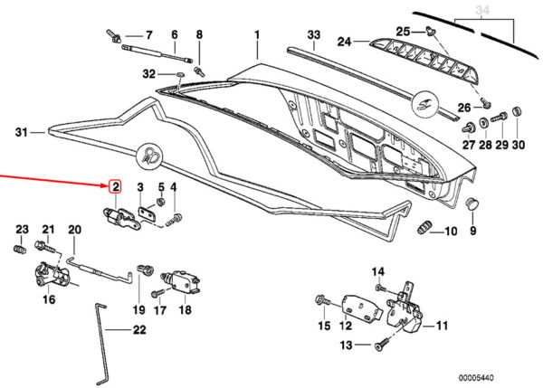 41628146473 - BMW 3 Compact E36 trunk lid hinge left 41628146473 NEW ORIGINAL