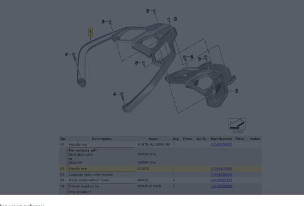 46548403994 - BMW Black Rear Handle Carrier R1250gs Top Case Mount 46548403994 Genu