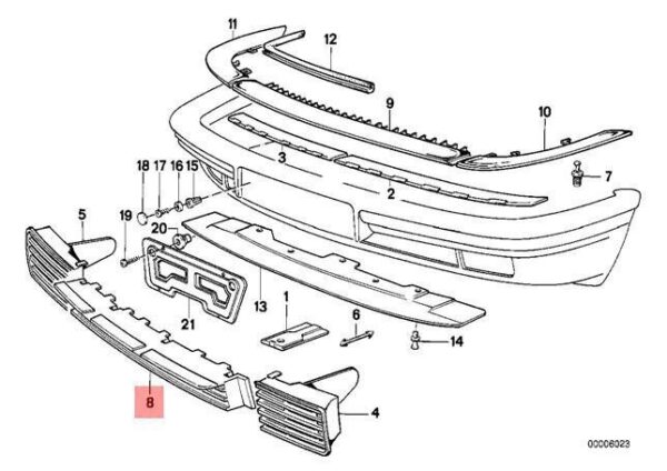 51111908072 - BMW 7 Series E32 front bumper center grid 1908072 51111908072 NEW