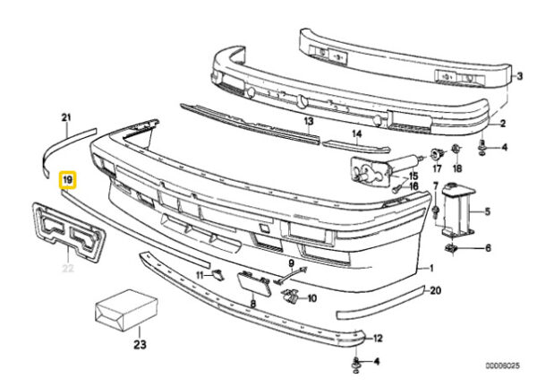 51111966303 - NEW BMW E30 FRONT BUMPER CENTER TRIM DECORATIVE STRIPE 1966303 88-90 GENUINE