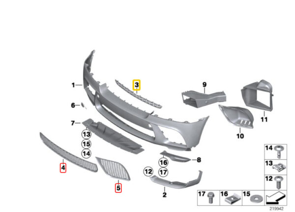 51112159276 - New Genuine BMW X6 E71 E72 Hyb 2008- Front M Performance Bumper Grills 4pcs SET