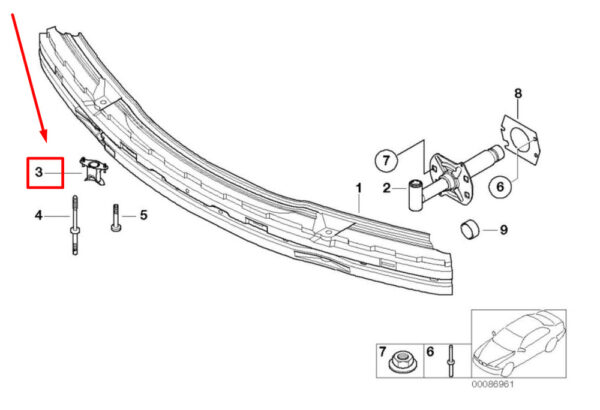 51112695313 - BMW 3 Series E46 front rack left mounting sleeve 2695313 51112695313 NEW ORIGINAL