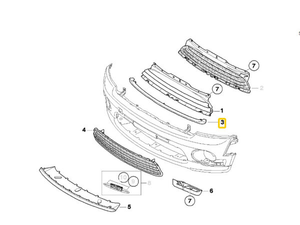 51112751624 - NEW MINI R56 R55 R57 R58 FRONT LOWER GRILL CUT CHROME STRIP 2751624