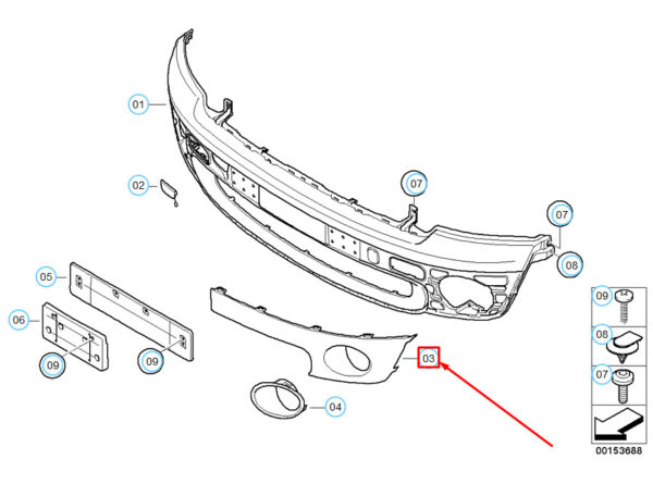 51112753997 - NEW MINI CLUBMAN R55 FRONT BUMPER LEFT COVER STRIP ELEMENT 51112753997