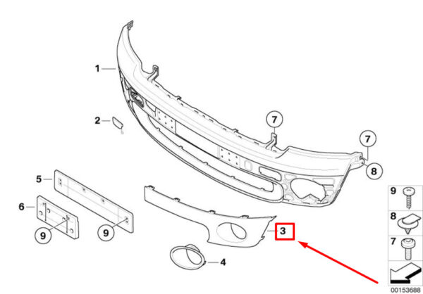 51112755688 - NEW OEM MINI CABRIO R57 LCI FRONT RIGHT BUMPER COVER INSERT 51112755688 GENUINE