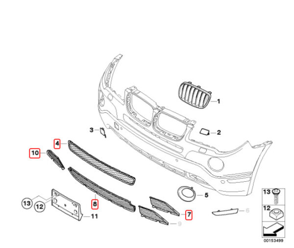 51113416205 - New Genuine BMW X3 E83 Facelift 2007-2010 Front Bumper Grilles Full SET 4pcs Fit