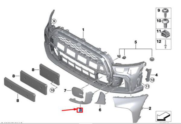 51115A3C8C8 - Mini Cooper F56 Front Right Lower Bumper Trim Panel 51115A3C8C8