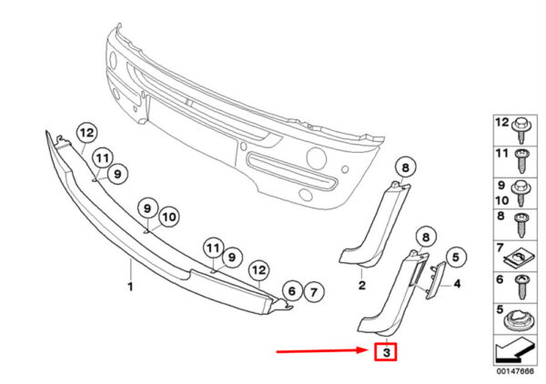 51116800147 - MINI COOPER R50 USA bumper spoiler front right 51116800147 NEW ORIGINAL