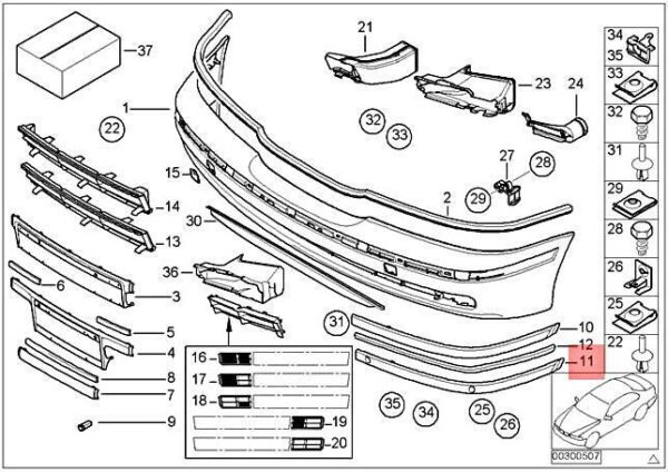 51117005970 - NEW BMW E39 520D 520I 523I 2.4 BUMPER GUARD PRIMED FRONT RIGHT 51117005970 01-02
