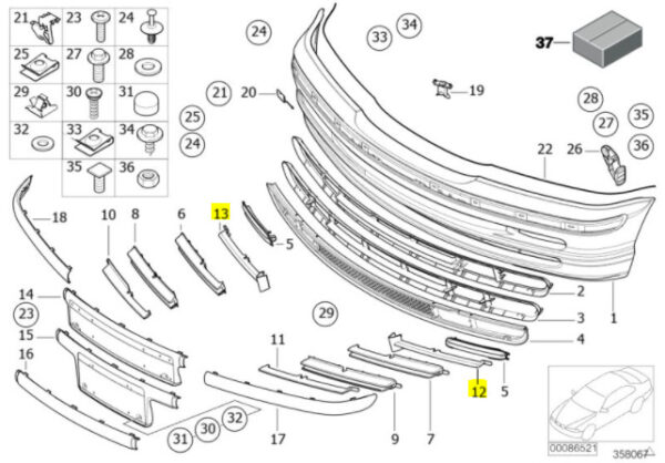 51117016511 - New Genuine BMW 3 Series E46 Set Of Front Bumper Lower Grill Titan Trims OEM