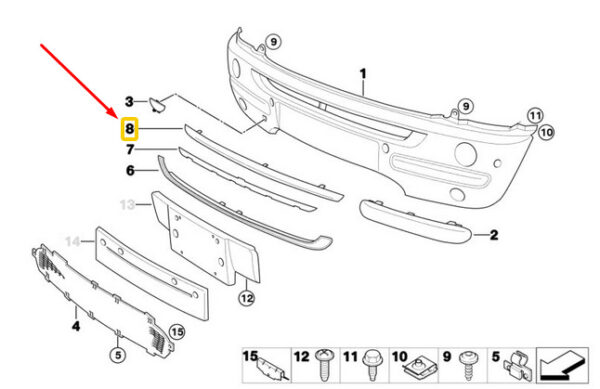 51117032899 - OEM MINI COOPER R50 FRONT BUMPER DECORATIVE STRIP 51117032899 7032899 GENUINE