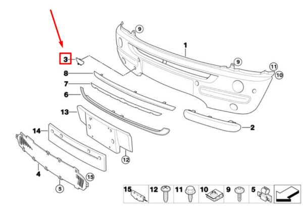 51117048253 - NEW MINI COOPER R50 FRONT COVER TRAIN HOOK 7048253 51117048253 ORIGINAL