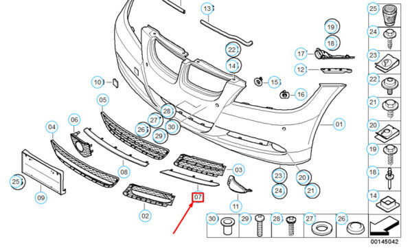 51117134093 - NEW BMW 3 SERIES E90 FRONT BUMPER GRILLE TRIM DARK SILVER LEFT 51117134093