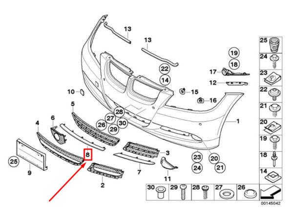 51117134096 - NEW BMW E90 E91 FRONT BUMPER UNDER GRILLE TRIM 7134096 ORIGINAL