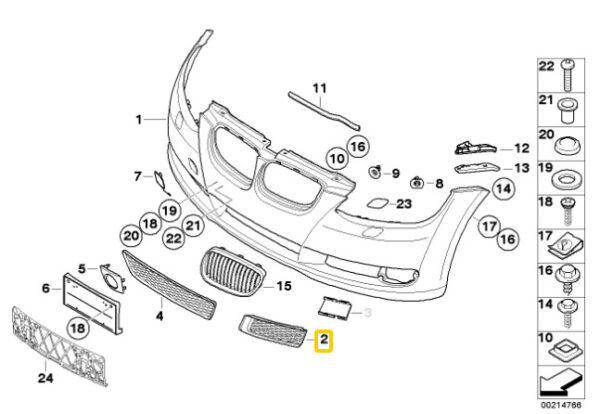 51117154720 - NEW BMW E92 E93 FRONT BUMPER PARTIALLY OPEN BLACK GRILLE RIGHT SIDE 7154720