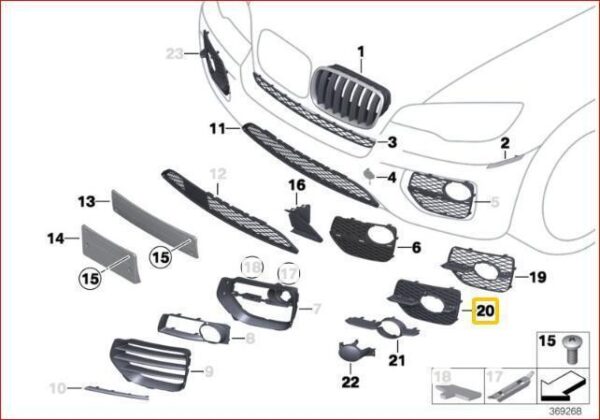 51117188383 - BMW E71 Front Bumper Fog Light Grille Closed Left 51117188383