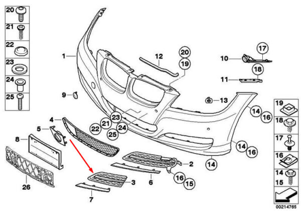 51117198902 - BMW 3 E90 Fog Light Radiator Grill 51117198902 7198902 NEW REAL