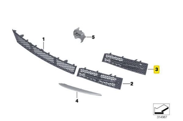 51117200699 - New Genuine BMW 5-Series F10 F11 Front Bumper N/S Left Partially Closed Grill