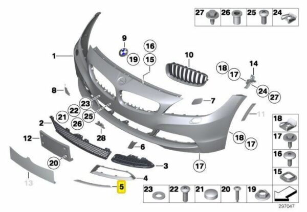 51117203795 - New Genuine BMW Z4 E89 Front Bumper Lower Grill Finisher Rod Trim Set Pair L+R