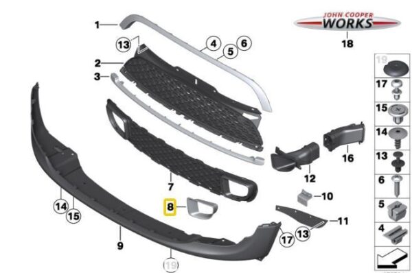 51117255119 - NEW MINI R55 R56 R57 R58 R59 R59 JCW S FRONT DUCT FRAME 51117255119 ORIGINAL