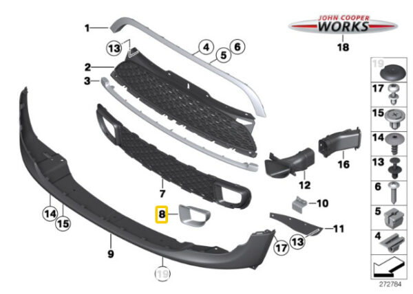 51117255120 - NEW MINI R55 R56 R57 R58 R59 R59 JCW S FRONT AIR CHANNEL CHROME O / S 7255120