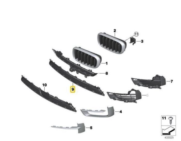 51117294475 - BMW F15 front bumper lower grille original 51117294475