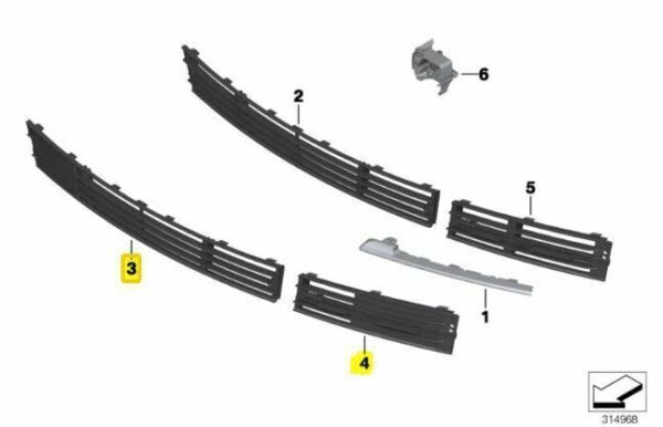51117295264 - New Genuine BMW 7-Series F01 F02 LCI Front Bumper Lower Grid Grill Set Of 3 OEM