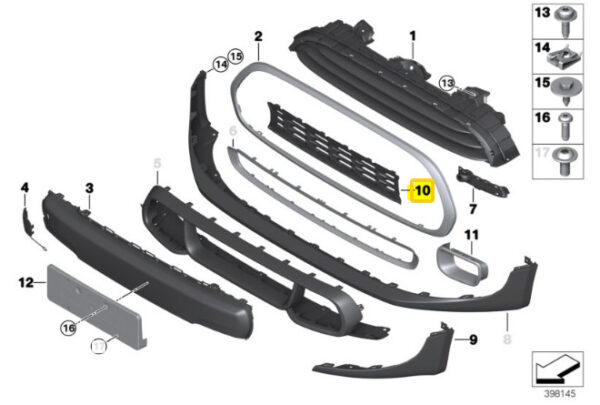 51117301564 - New Genuine MINI COOPER S F55 F56 F57 Front Bumper Center Grid Grill 7301564 OEM