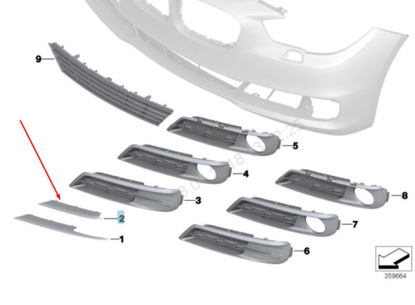 51117331720 - BMW 5 GT F07 FRONT BUMPER RIGHT PROTECTION STRIPS MODERN 51117331720 14-16