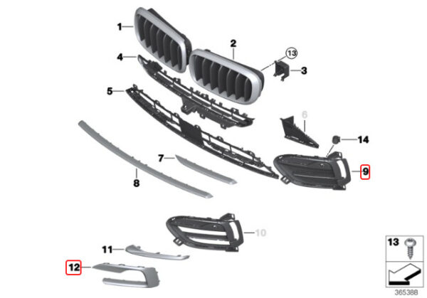 51117336512 - New OEM BMW X6 F16 EXTRAVAGANCE Set Of Front Bumper Right Grill And Chrome Trim