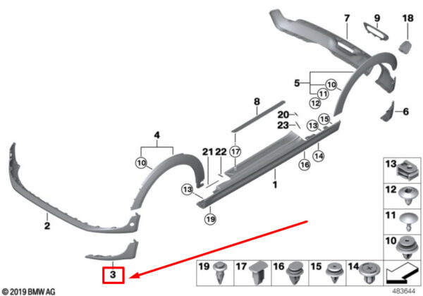 51117379439 - NEW MINI COOPER F56 FRONT LEFT SPOILER BLACK BAND 7379439 51117379439