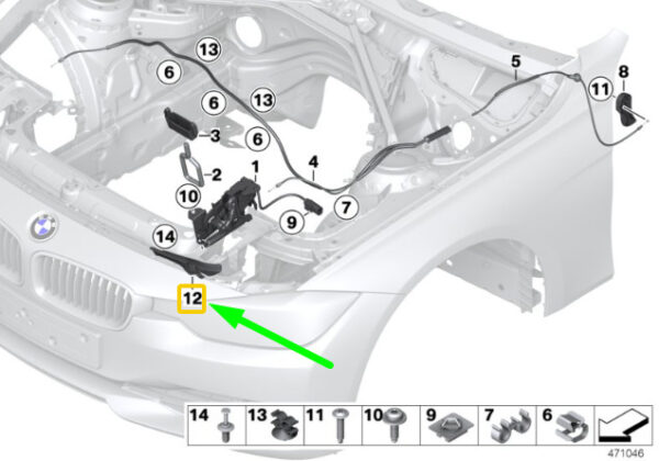 51117384335 - BMW 3 Gran Turismo F34 front left lock trim for bonnet 51117384335 part
