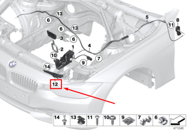 51117384336 - NEW BMW 3 GRAN TURISMO F34 RIGHT HOOD LOCK PANEL 51117384336 7384336 GENUINE