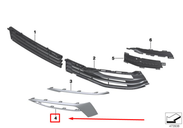 51117385282 - New BMW G31 Front Right Bumper Grille Molding 7385282 51117385282